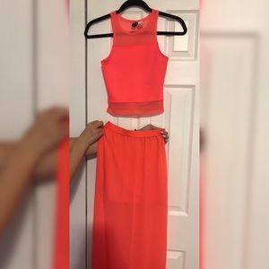 Pink Crop top & Skirt Matching Set